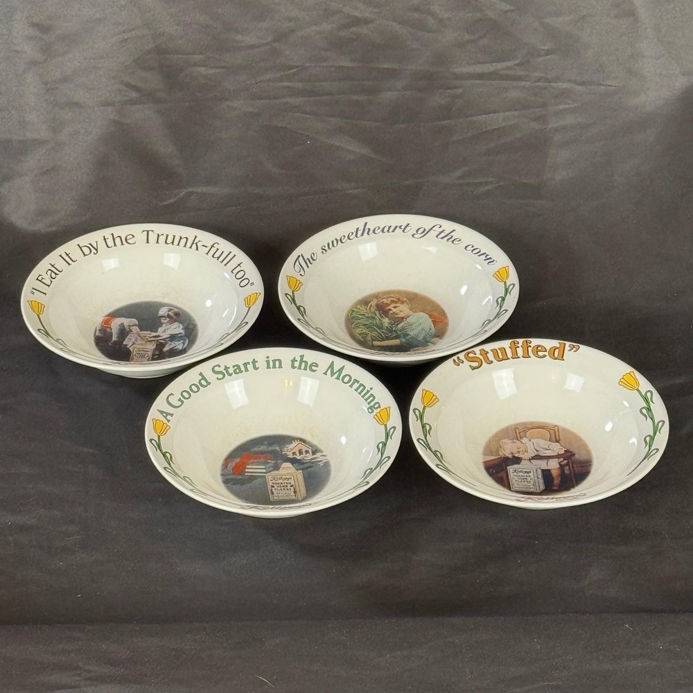 Kellogg's Corn Flakes Cereal Bowls Set of 4 Vintage 1996 Ceramic Advertising